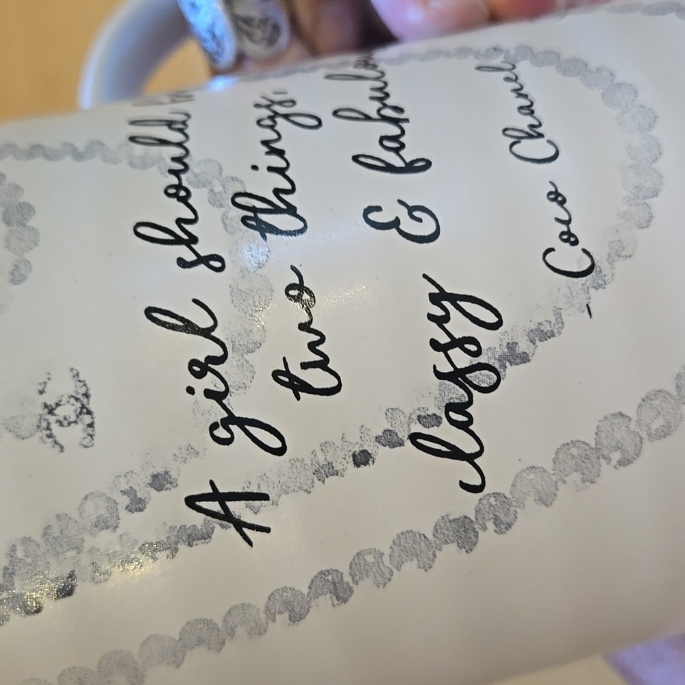 Amanda Greenwood Art Large Dimpled Mug with Coco Chanel Inspirational Quote - Picture 4 of 7